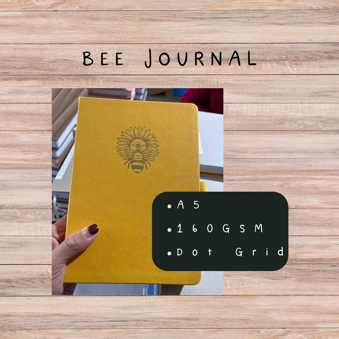 A5 Dot Grid Journal - Yellow Sunflower & Bee Design, Customizable Planner, Bullet Journal Notebook, Gift for Journalers
