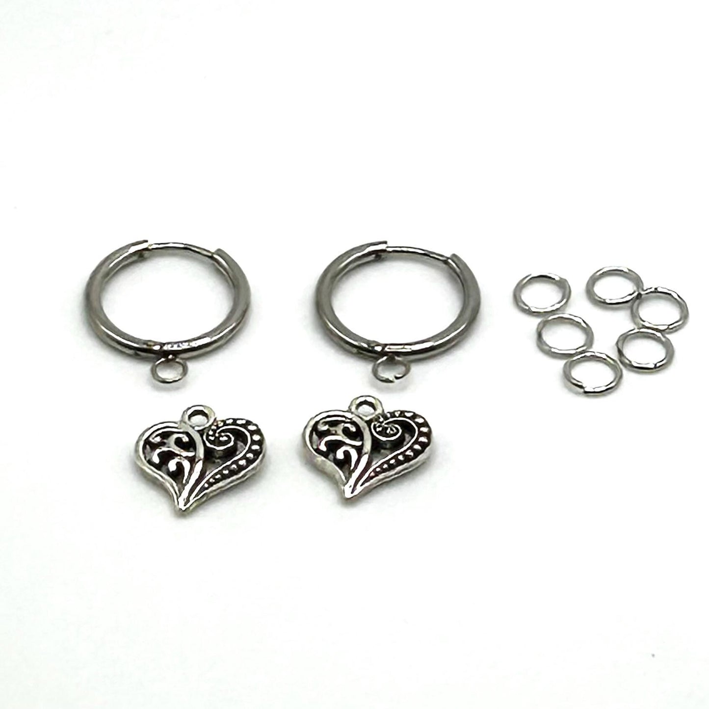 DIY 24K Stainless Steel Hoop Huggie Heart Earring Kit DIY Heart Earring Kit Hypoallergenic hugs your ears