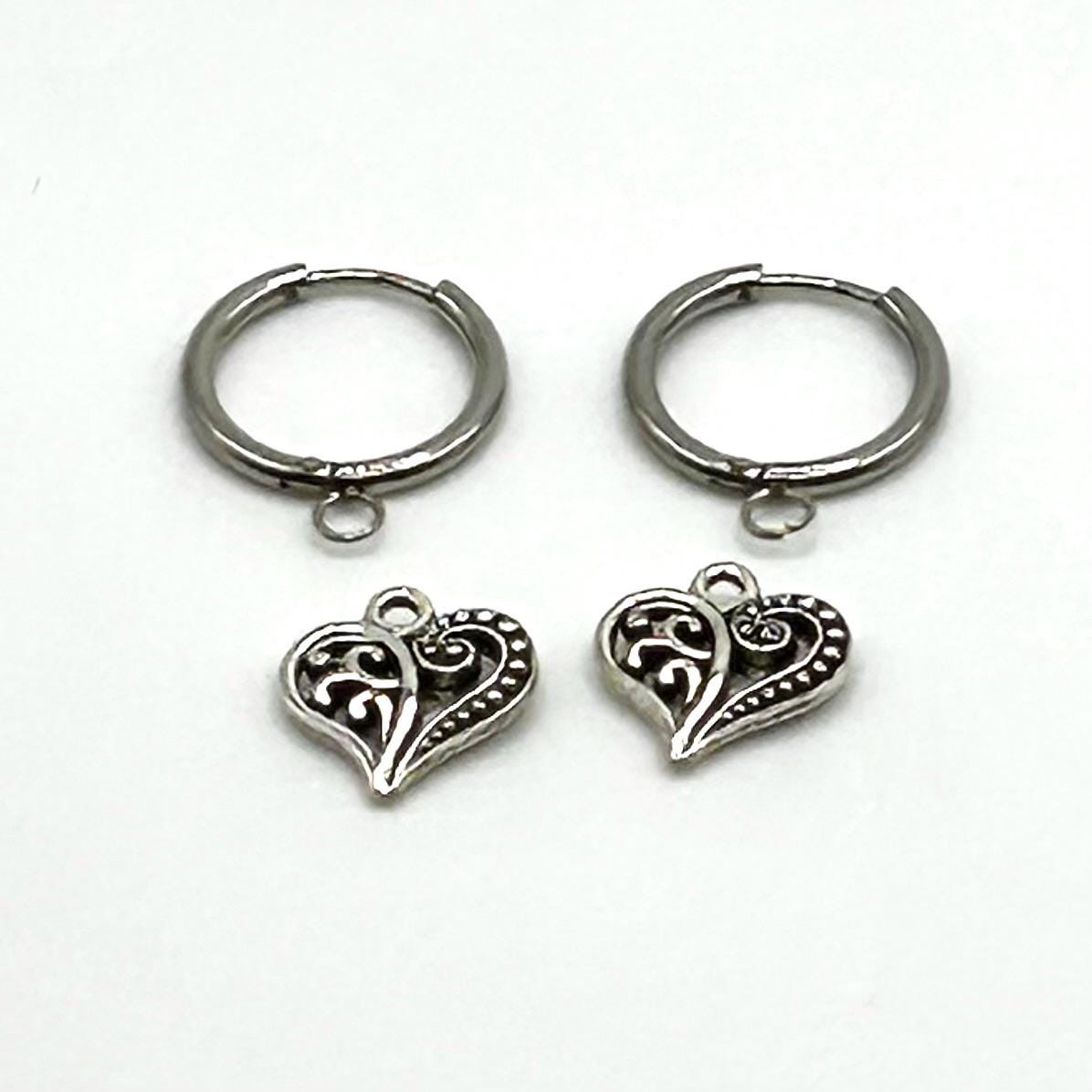 DIY 24K Stainless Steel Hoop Huggie Heart Earring Kit DIY Heart Earring Kit Hypoallergenic hugs your ears