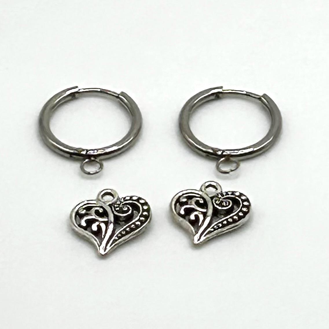 DIY 24K Stainless Steel Hoop Huggie Heart Earring Kit DIY Heart Earring Kit Hypoallergenic hugs your ears