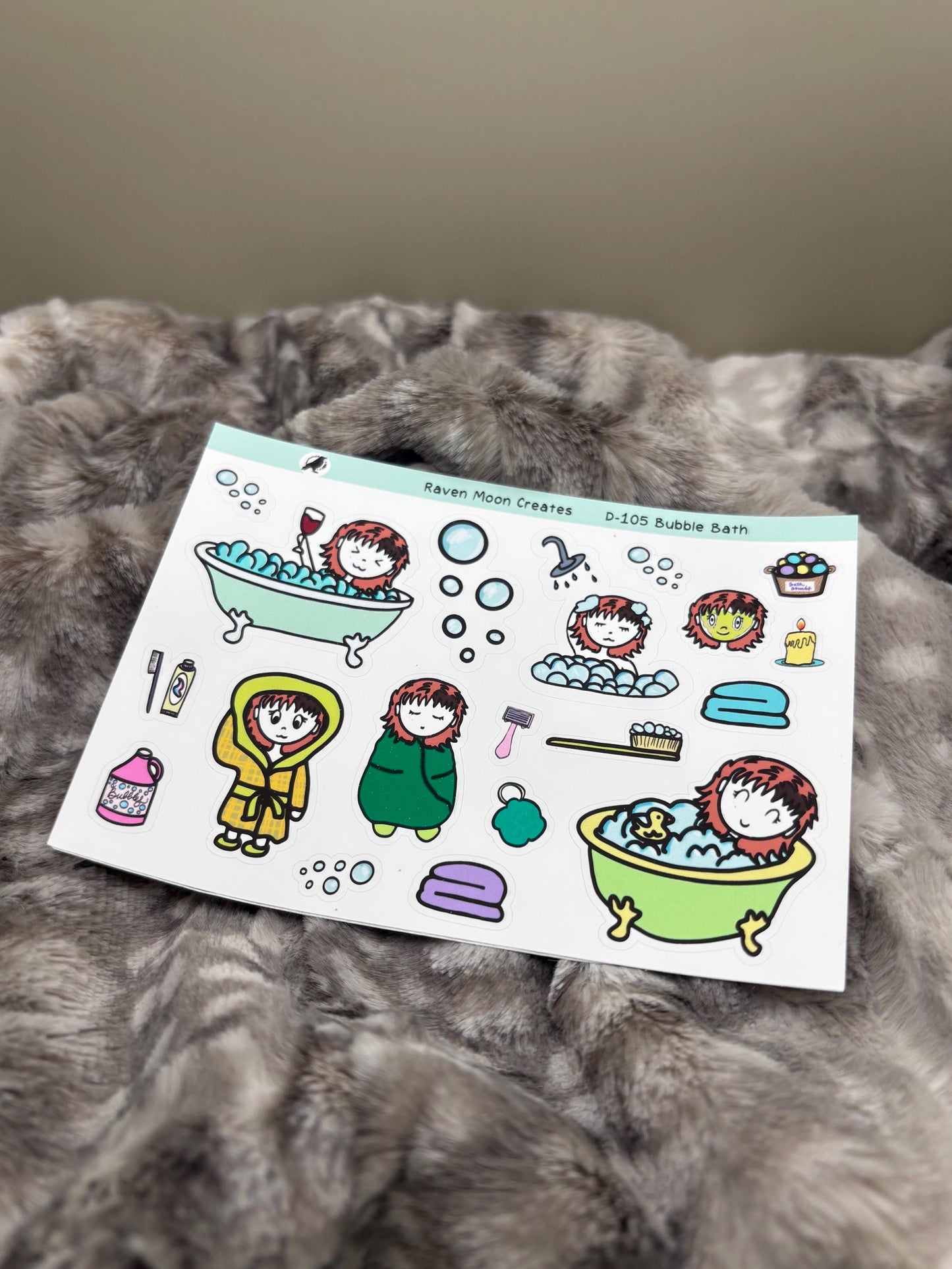 Bubble Bath Girl Character Sticker hand-drawn by shop – Cute Planner & Journal Stickers for Creative Organization D-105