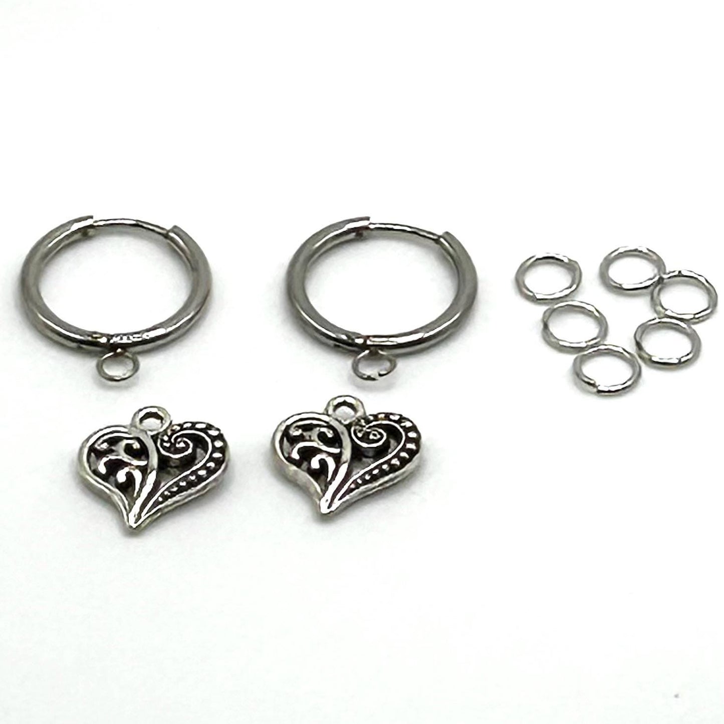 DIY 24K Stainless Steel Hoop Huggie Heart Earring Kit DIY Heart Earring Kit Hypoallergenic hugs your ears