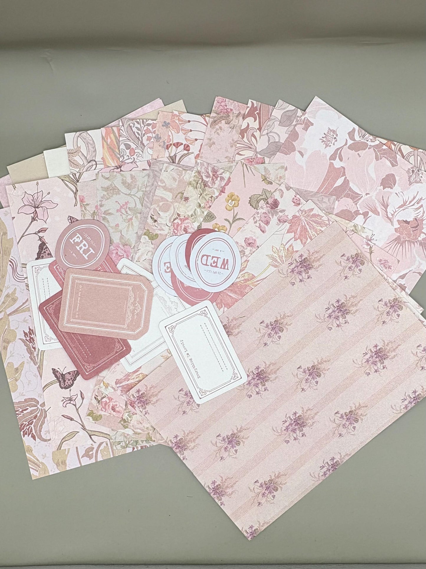Floral Ephemera Stickers and Papers Bundle (Rouge)