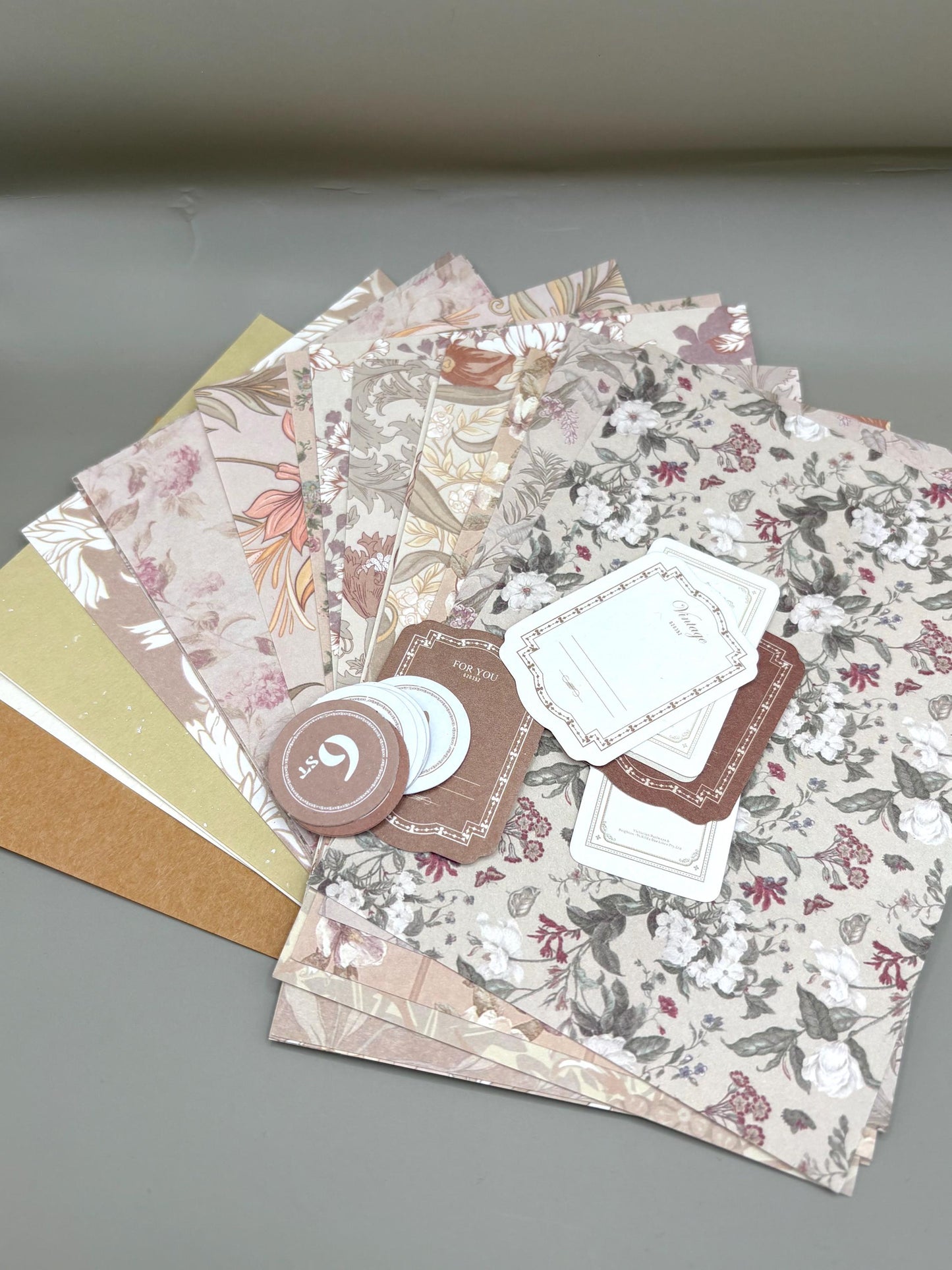 Floral Ephemera Stickers and Papers Bundle (Brown)