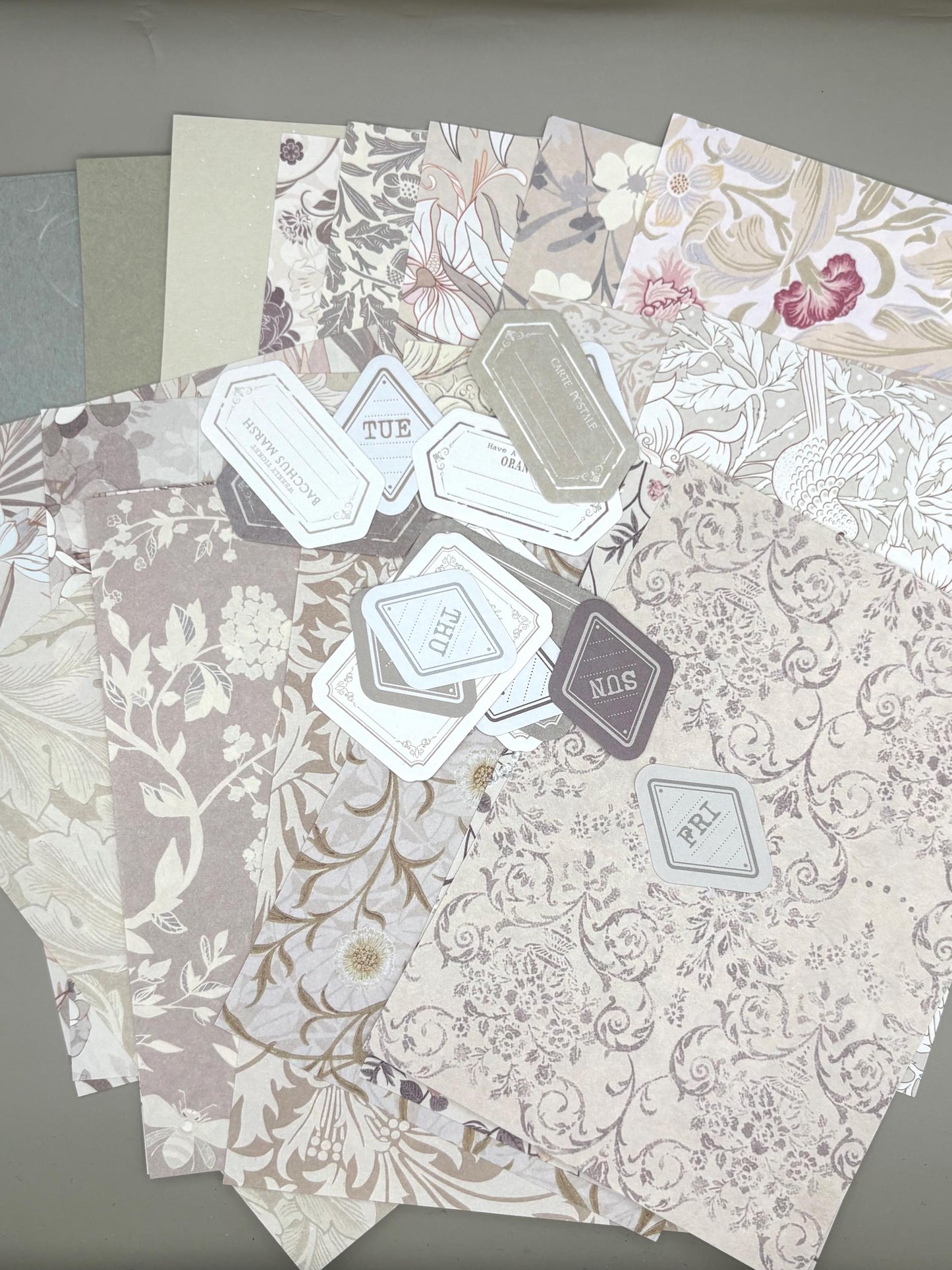Floral Ephemera Stickers and Papers Bundle (Olive)