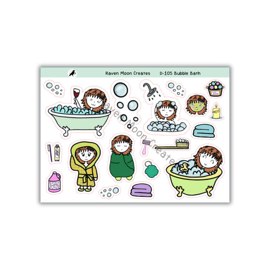 Bubble Bath Girl Character Sticker hand-drawn by shop – Cute Planner & Journal Stickers for Creative Organization D-105