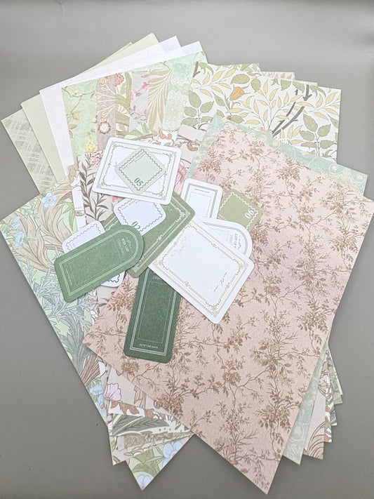 Floral Ephemera Stickers and Papers Bundle (Green)