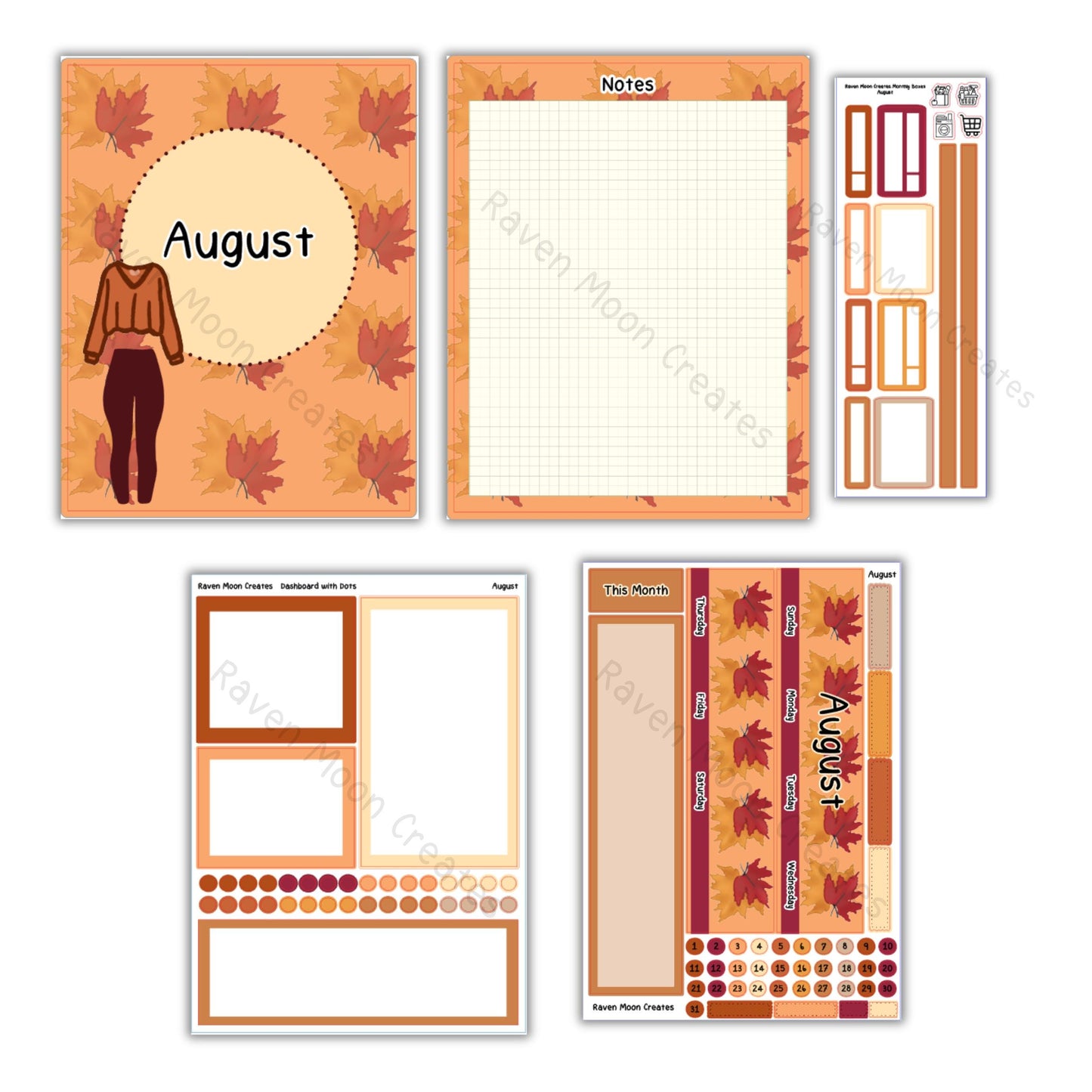August Planner Sticker Kit | Fits Erin Condren Life Planner, Vertical Planners & Journals | Fall Monthly Layout | hand drawn