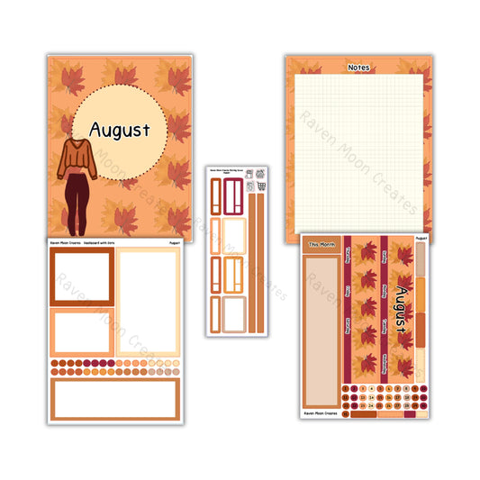 August Planner Sticker Kit | Fits Erin Condren Life Planner, Vertical Planners & Journals | Fall Monthly Layout | hand drawn