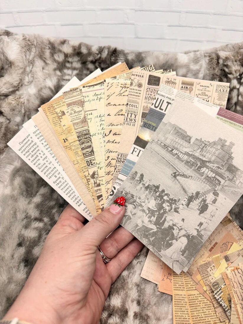 Old Paper-Themed Ephemera Pack for Planners & Journals - Vintage Paper Stickers, Antique Scrapbooking Embellishments, DIY Craft Supplies