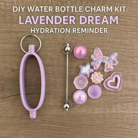 DIY Water Bottle Charm Keychain Kit Lavender Dreams  – Cute Beads & Silicone Band Hydration Reminder