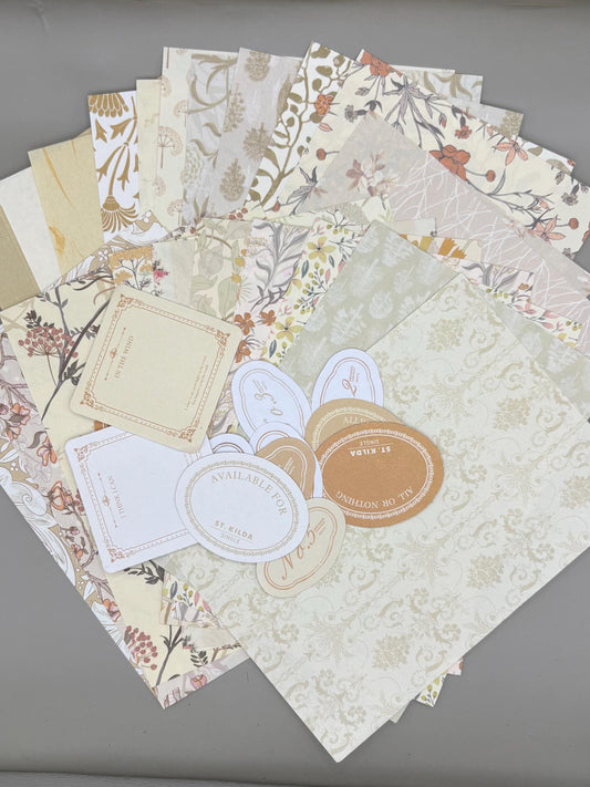 Floral Ephemera Stickers and Papers Bundle (Yellow)
