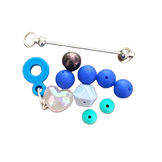DIY Kit Blue silicone straw adapter for beaded cup decorations acrylic heart focal
