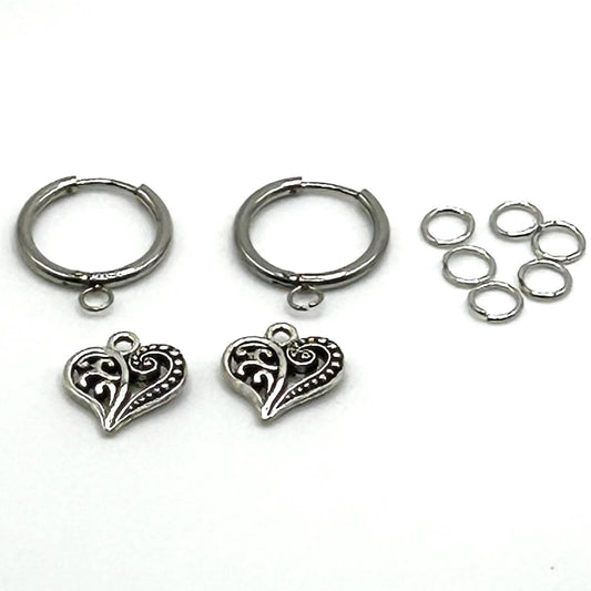 DIY 24K Stainless Steel Hoop Huggie Heart Earring Kit DIY Heart Earring Kit  Hypoallergenic hugs your ears