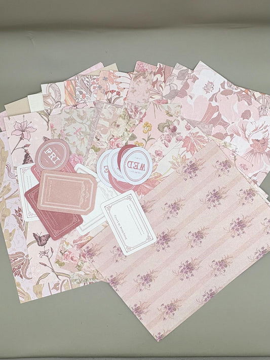 Floral Ephemera Stickers and Papers Bundle (Rouge)