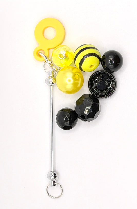 DIY KIT Yellow Silicone Straw adapter for Beaded cup with bumblebee inspired bead mix