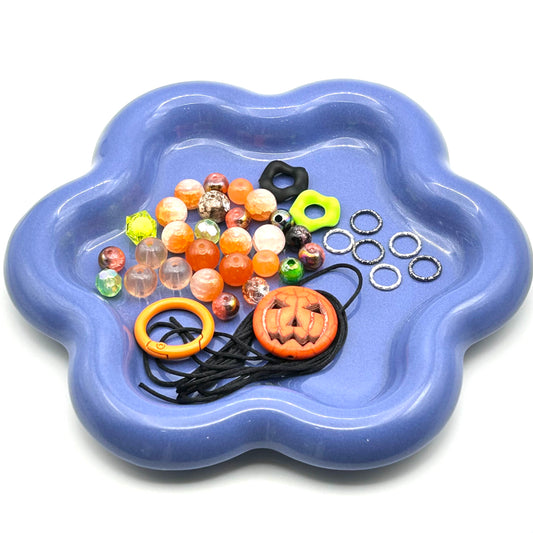 DIY Craft beading Kit Ceramic Halloween Pumpkin Bead Keychain – Spooky Season Beading Set
