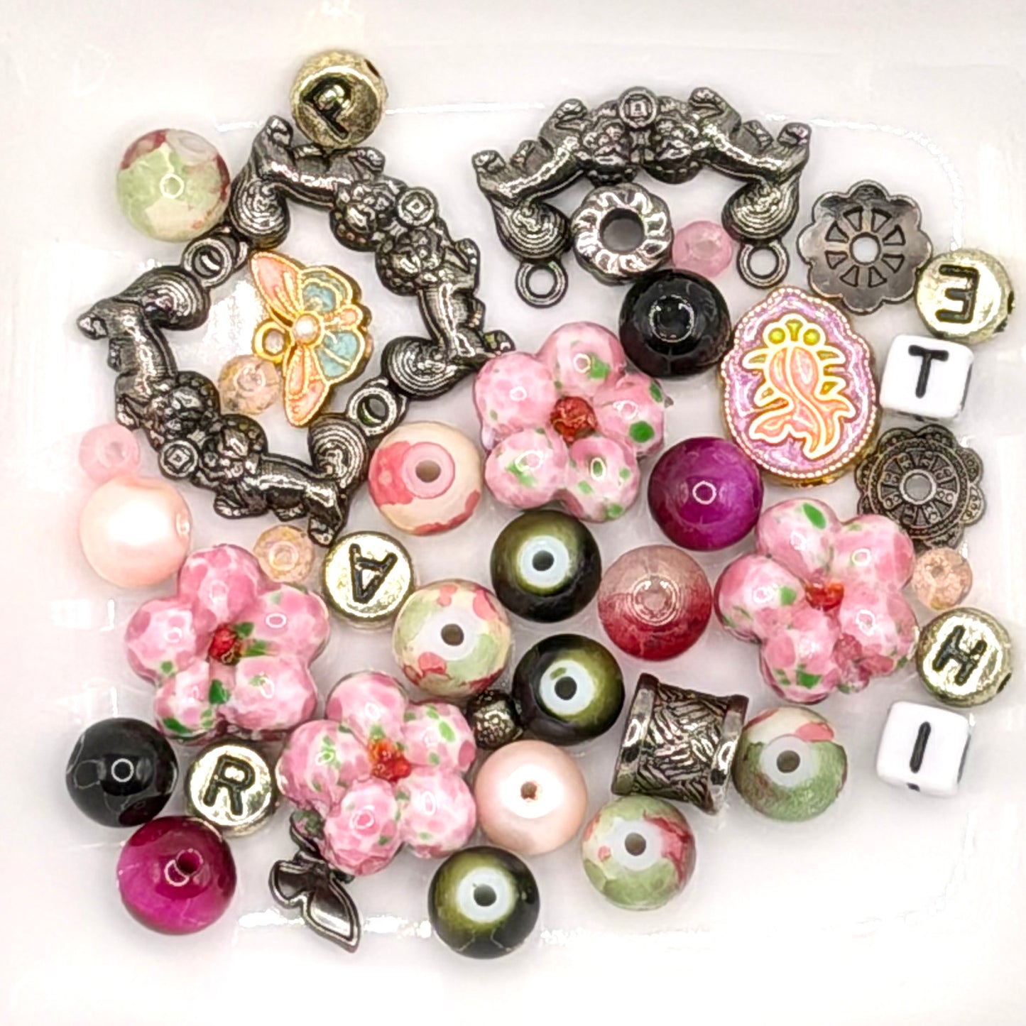 Floral and Fringe Bead Mix of cherry blossom