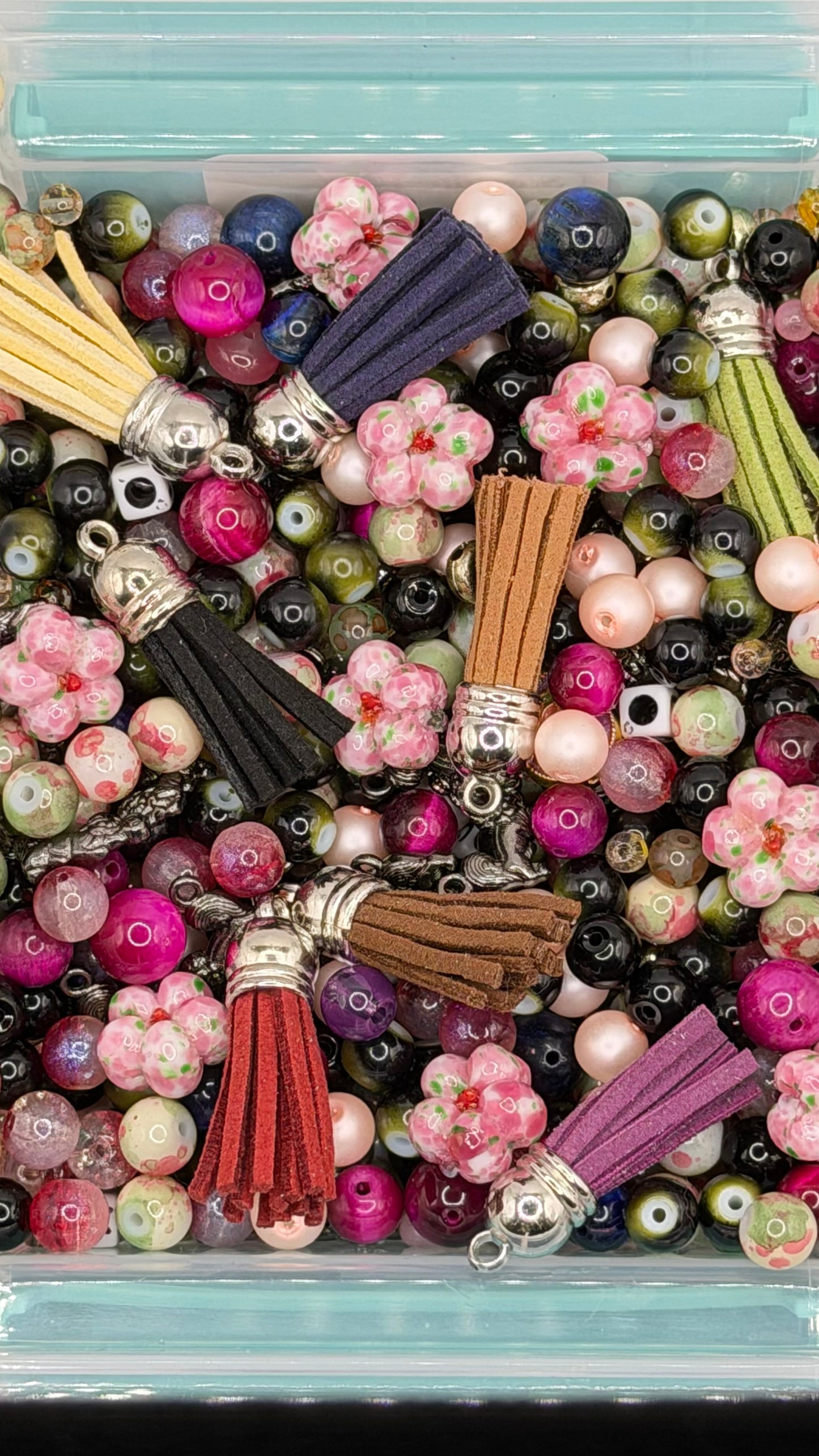 Floral and Fringe Bead Mix of cherry blossom