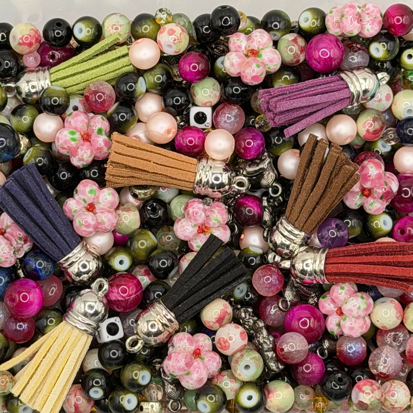 Floral and Fringe Bead Mix of cherry blossom