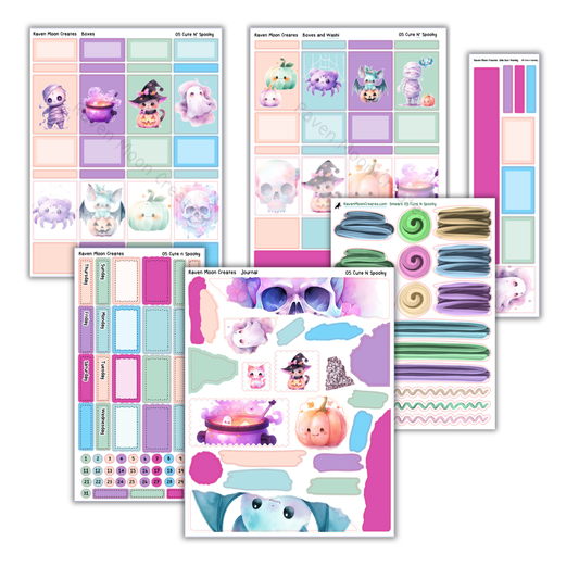 Cute N' Spooky Planner Sticker Kit | Halloween and Fall Stickers for Journals & Planners | Seasonal Autumn Sticker Sheets | Witchy Vibes