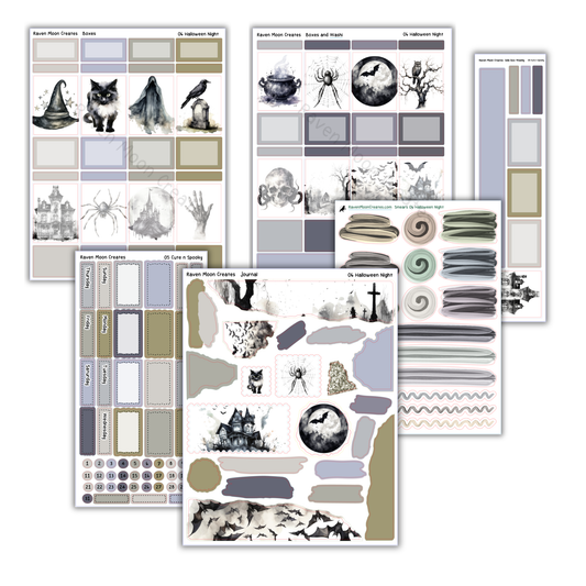 Halloween Night Planner Sticker Kit | Halloween and Fall Stickers for Journals & Planners | Seasonal Autumn Sticker Sheets | Spooky Vibes