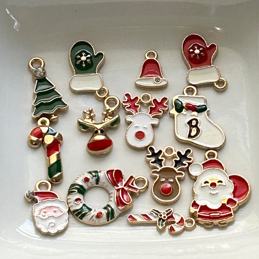 13 Pcs Gold Enamel Holiday Charms | Festive Planner & Journal Accessories | DIY Craft Set for Gifts and Decorations