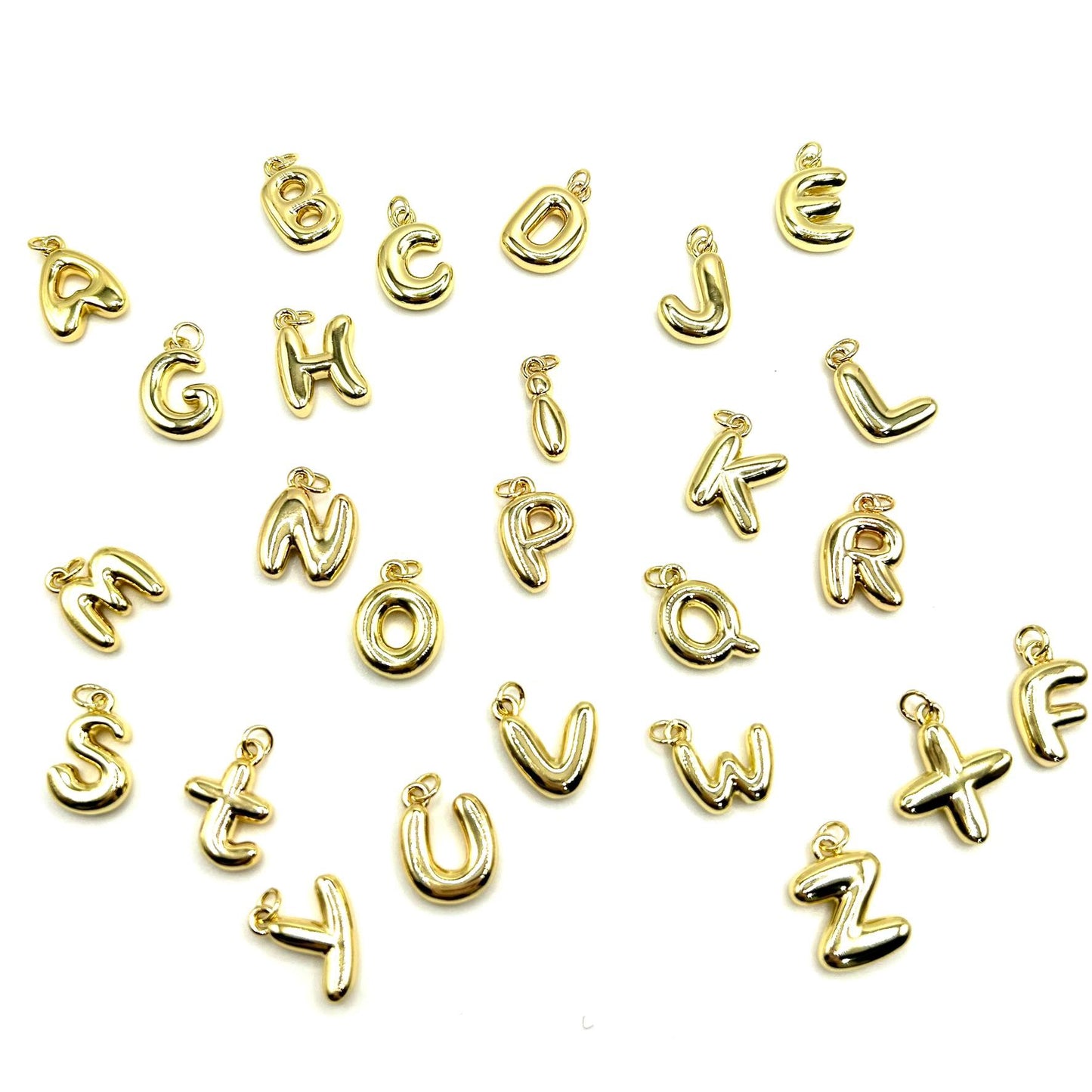 18K Gold Plated Bubble Alphabet Charms - Letter Pendants for Jewelry Making, Personalized Initial Charms
