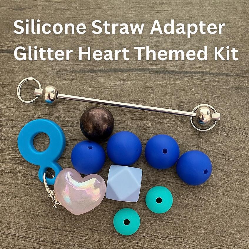 DIY Kit Blue silicone straw adapter for beaded cup decorations acrylic heart focal