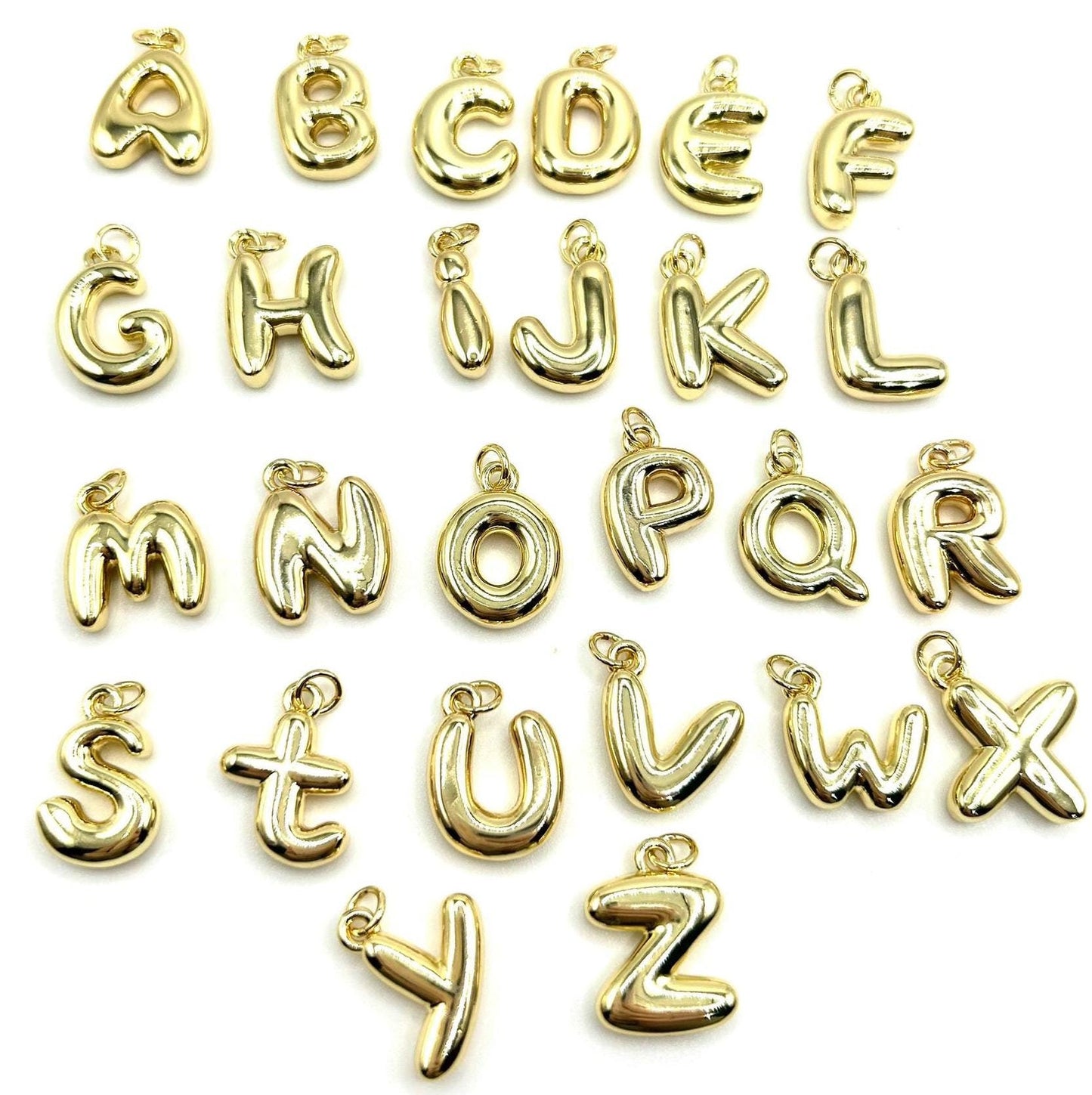 18K Gold Plated Bubble Alphabet Charms - Letter Pendants for Jewelry Making, Personalized Initial Charms