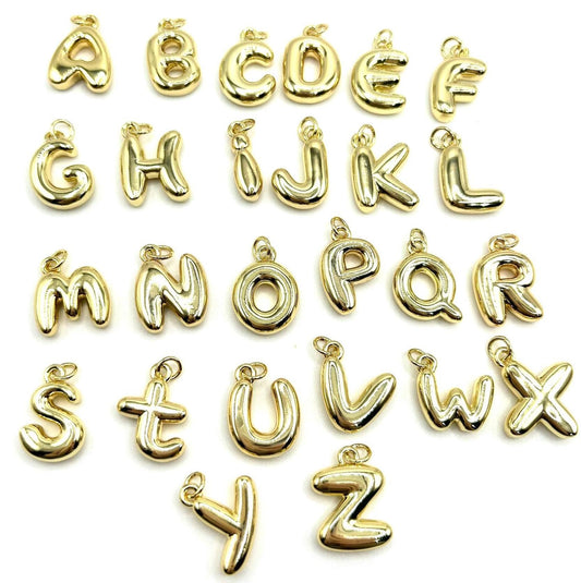 18K Gold Plated Bubble Alphabet Charms - Letter Pendants for Jewelry Making, Personalized Initial Charms