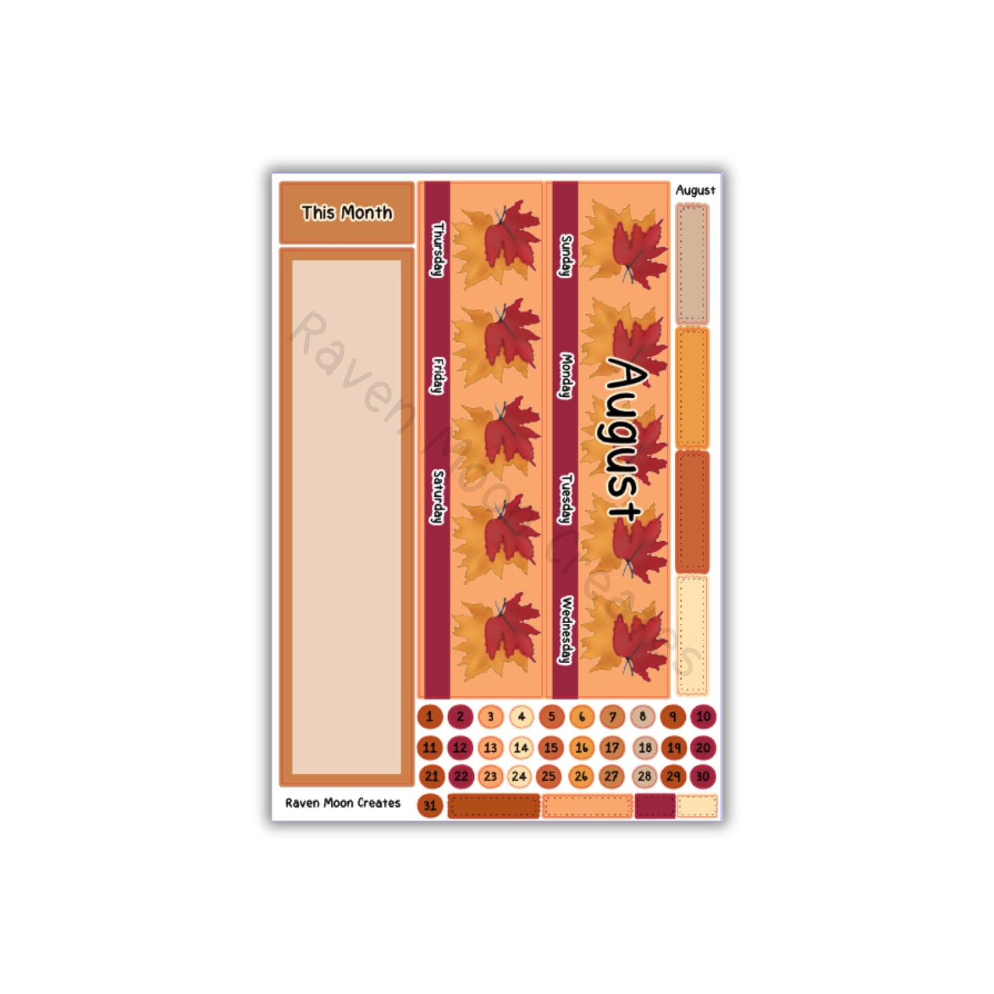 August Planner Sticker Kit | Fits Erin Condren Life Planner, Vertical Planners & Journals | Fall Monthly Layout | hand drawn
