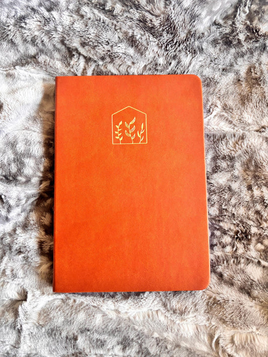 A5 Dot Grid Journal - Brown Notebook with Plants Design, Botanical Bullet Journal, Customizable Planner, Gift for Journalers